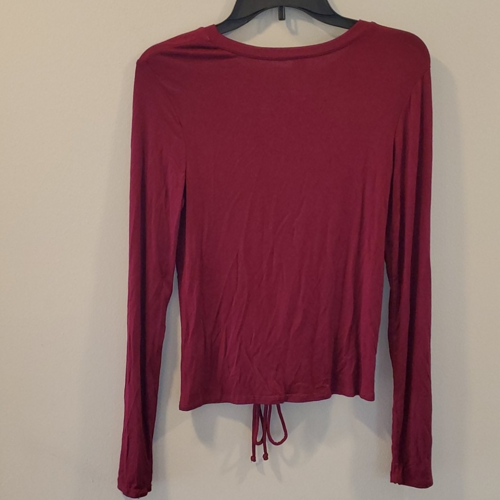 Medium NWOT No Boundaries Long Sleeve deep red tie top! Lightweight and Soft! - Picture 2 of 2
